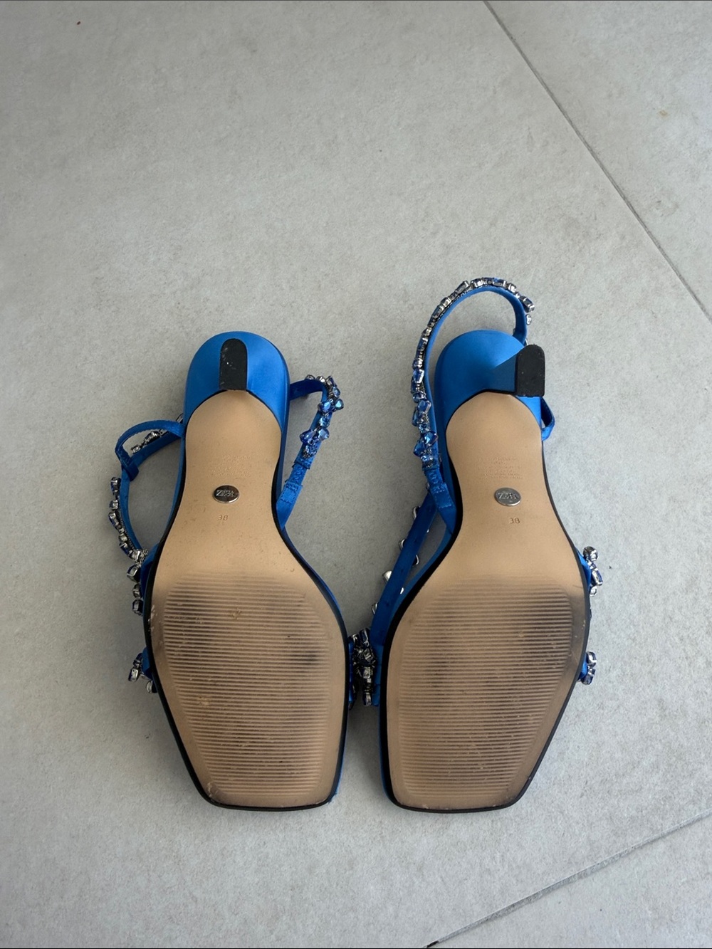 Zara Royal Blue Crystal-Trim Slingback Heels - Picture 3 of 4